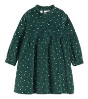 Winter children's mini dress for girls, corduroy dress with button placket and small butterflies, cotton, 952035 green