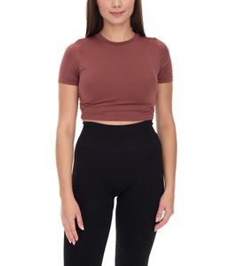 T-shirt court à manches courtes pour femme, style fitness, yoga, mode, 905041, marron acajou T-shirt court à manches courtes pour femme, style fitness, yoga, mode, 905041, marron acajou
