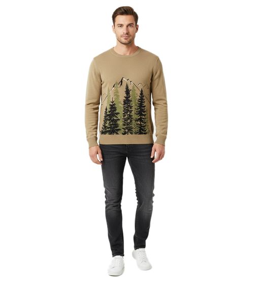 Men's Fine Knit Sweater, Crew Neck Sweater with Forest and Mountain Pattern, Winter Sweater 971556 Khaki Men's Fine Knit Sweater, Crew Neck Sweater with Forest and Mountain Pattern, Winter Sweater 971556 Khaki
