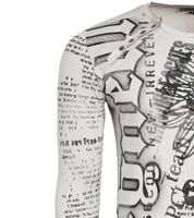 Camisa de manga larga para hombre con estampado de motivos urbanos. Camisa de manga larga con tapeta de botones en el escote. R-10141 Beige