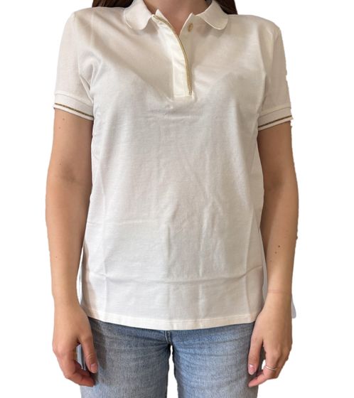 Polo femme en coton avec détails en lurex Les Tropéziennes, manches courtes, 1 112 3097C F, blanc