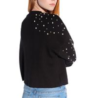 vestino Women's Short Knit Sweater with Cotton Content, Cropped Sweater with Pearls, Summer Sweater 901148 Black