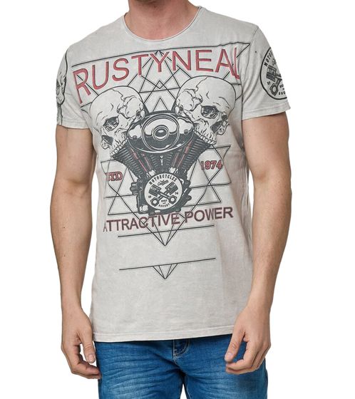 Men's T-Shirt with Rocker Skull Print, Cotton Crew Neck T-Shirt, R-15261 Gray