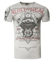 Men's T-Shirt with Rocker Skull Print, Cotton Crew Neck T-Shirt, R-15261 Gray