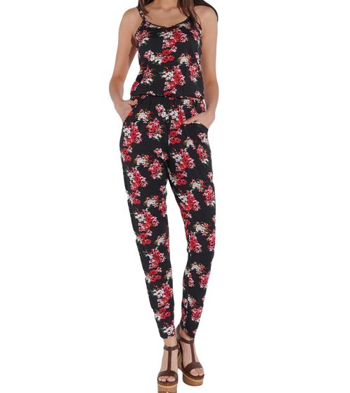 Combinaison femme vestino à imprimé floral, combinaison d'été une pièce, manches longues, bretelles réglables, 900379 Noir