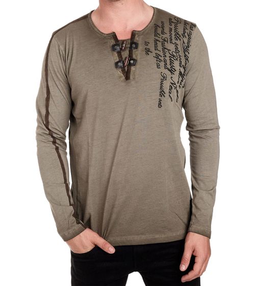 Men's long-sleeved batik-style shirt with urban print R-10115 Khaki