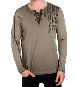 Chemise homme à manches longues style batik avec imprimé urbain R-10115 Kaki