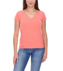 COURSE Maglietta da donna con scollo a V, estiva, in cotone, per il tempo libero, 900779 Corallo