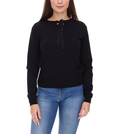 Vestino Women's Sweater with Bow, Long-Sleeved Shirt, Everyday Sweater, 901088 Black