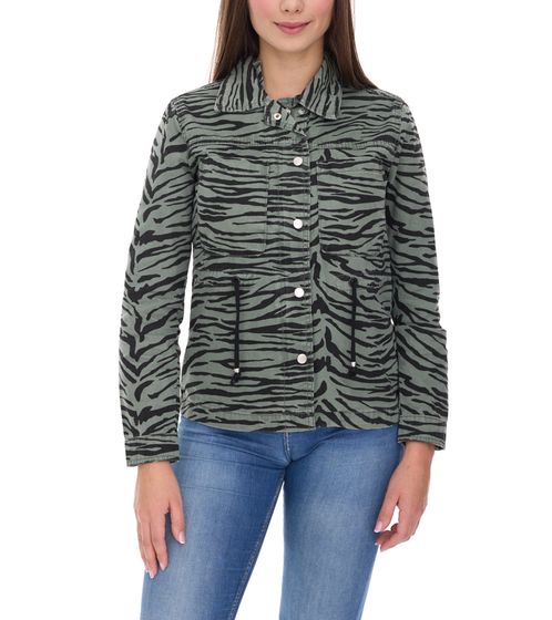 vestino Damen Übergangs-Jacke Baumwoll-Jacke mit Tiermuster Jeans-Sommer-Jacke 900810 Khaki/Schwarz