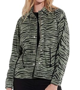 vestino Damen Übergangs-Jacke Baumwoll-Jacke mit Tiermuster Jeans-Sommer-Jacke 900810 Khaki/Schwarz