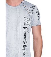 T-shirt da uomo con stampa teschio rocker, in cotone, girocollo, modello R-15191-1, grigio