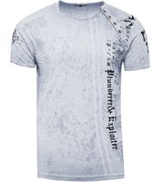 T-shirt da uomo con stampa teschio rocker, in cotone, girocollo, modello R-15191-1, grigio