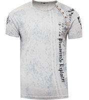T-shirt da uomo con stampa "Plunderer & Exploiter", in cotone, girocollo, R-15191, grigia