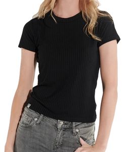 T-shirt côtelé pour femme COURSE, chemise d'été à manches courtes, chemise de loisirs 900689, noir
