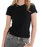 COURSE Women's T-Shirt, Ribbed Summer Shirt, Short-Sleeved Casual Shirt, 900689 Black