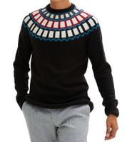 Men's Knitted Sweater with Geometric Pattern, Casual Sweater in Black or Blue Men's Knitted Sweater with Geometric Pattern, Casual Sweater in Black or Blue