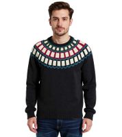 Men's Knitted Sweater with Geometric Pattern, Casual Sweater in Black or Blue Men's Knitted Sweater with Geometric Pattern, Casual Sweater in Black or Blue