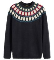 Men's Knitted Sweater with Geometric Pattern, Casual Sweater in Black or Blue Men's Knitted Sweater with Geometric Pattern, Casual Sweater in Black or Blue