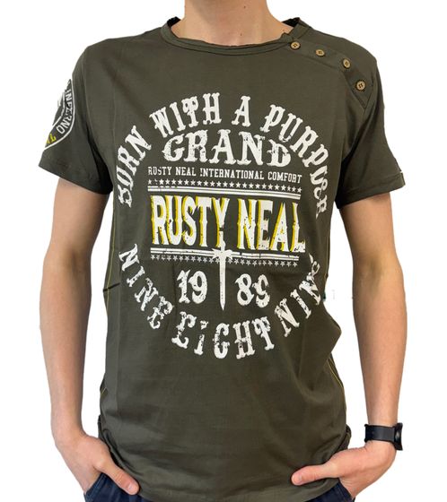T-shirt homme à imprimé Born with a Purpose, col rond, en coton, kaki, R-15216