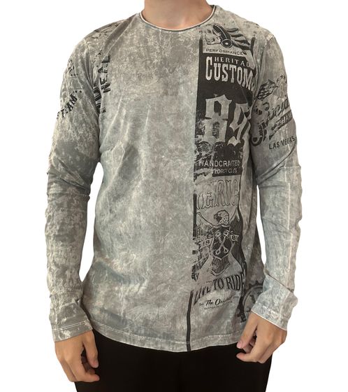 Men's Long-Sleeved Shirt in Batik Style with Urban Print R-10146 Summer Sweater Light Gray
