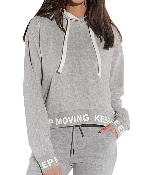 COURSE Damen Cropped-Pullover Baumwoll-Pullover mit Kapuze Langarm-Shirt 900010 Grau