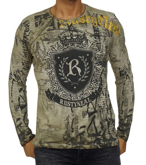 Men's Long-Sleeve Shirt in Tie-Dye Style, Urban Long-Sleeve Shirt, Summer Pullover, Crew-Neck Shirt R-10142 Khaki