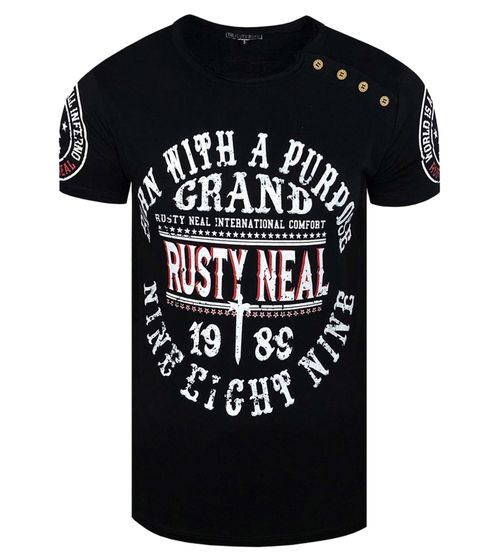 Men's T-Shirt with "Born with a Purpose" Print, Cotton T-Shirt, Crew Neck, R-15216, Black