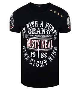 T-shirt da uomo con stampa "Born with a Purpose" in cotone, scollo tondo, R-15216, nera