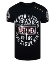 T-shirt homme imprimé « Born with a Purpose » en coton, col rond, noir, R-15216