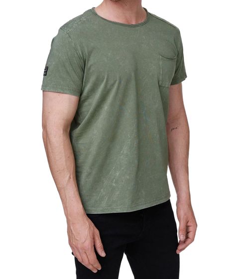 Men's T-Shirt with Chest Pocket, Cotton T-Shirt with Pattern, Round Neck Shirt R-15283 Khaki