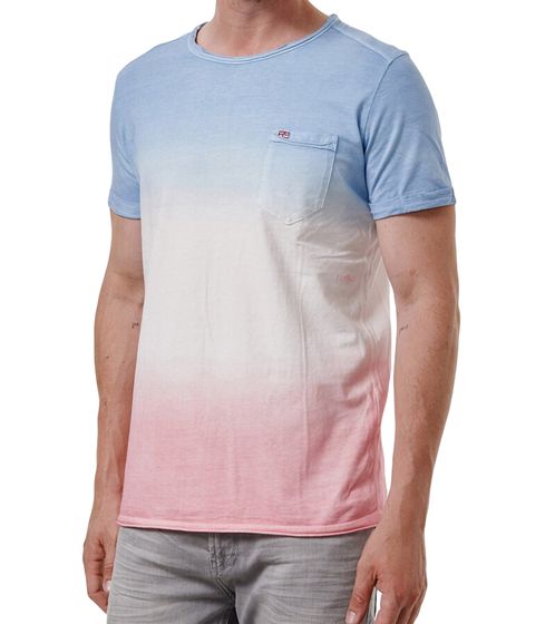 Men's Gradient T-Shirt, Summer Cotton Top, Crew Neck, R-15191 R-15282 Blue/White/Pink