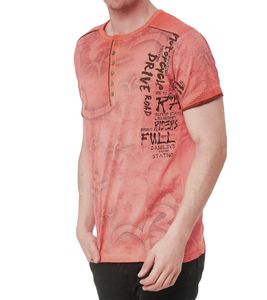 T-shirt da uomo con stampa urbana, top in cotone, scollo rotondo estivo con abbottonatura S-15246 Arancione