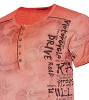 T-shirt homme à imprimé urbain, haut en coton, col rond et patte de boutonnage, orange, S-15246