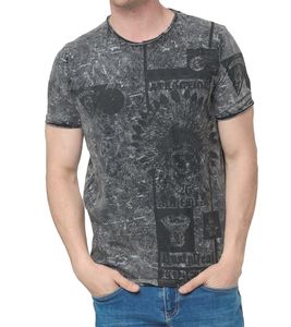 Men's T-Shirt with Skull Print, Cotton T-Shirt, Crew Neck, Summer Top R-15268 Gray