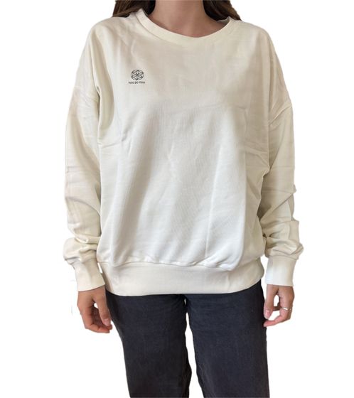 YOU DO YOU Damen Pullover mit Rücken-Print Baumwoll-Sweater Langarm-Shirt Yoga-Mode 905071 Weiß