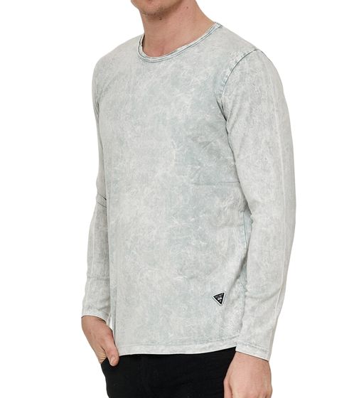 Herren Longsleeve im Batik-Stil Langarm-Shirt Sommer-Pullover Freizeit-Shirt R-10146 R-10154 Grau/Weiß