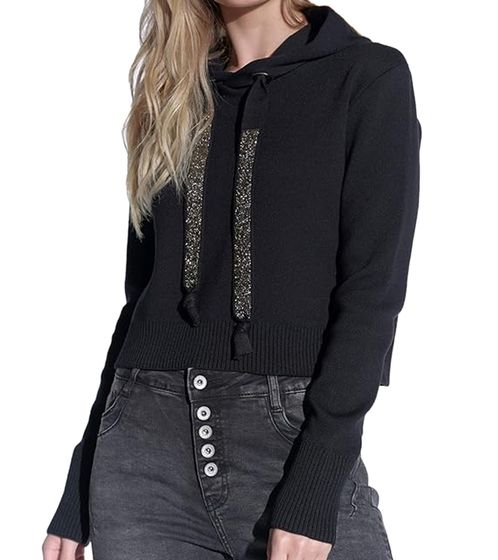 vestino Damen Strick-Pullover mit Kapuze Alltags-Pulli Sweater 900409 Schwarz