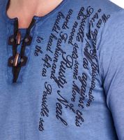 Herren Langarm-Shirt mit Schriftzug Sommer-Baumwoll-Longsleeve mit V-Ausschnitt Freizeit-Pullover R-10115 Dunkel-Blau Herren Langarm-Shirt mit Schriftzug Sommer-Baumwoll-Longsleeve mit V-Ausschnitt Freizeit-Pullover R-10115 Dunkel-Blau