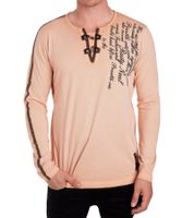 Herren Langarm-Shirt mit Schriftzug Sommer-Baumwoll-Longsleeve mit V-Ausschnitt Freizeit-Pullover R-10115 Hell-Orange Herren Langarm-Shirt mit Schriftzug Sommer-Baumwoll-Longsleeve mit V-Ausschnitt Freizeit-Pullover R-10115 Hell-Orange