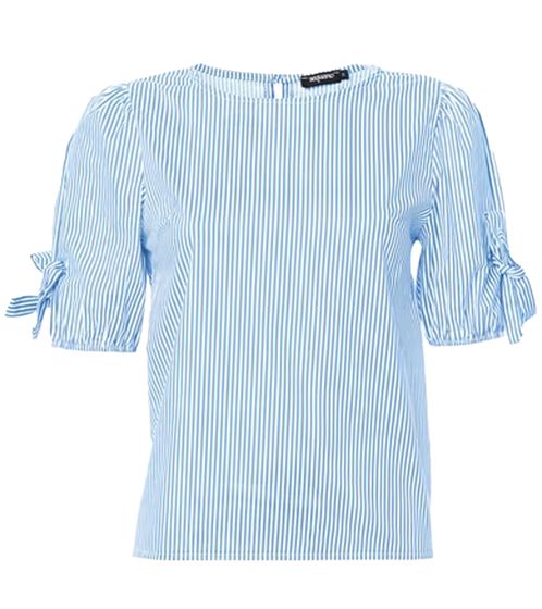sequano Damen Blusen-Shirt T-Shirt Kurzarm-Bluse stylisches Sommer-Shirt 901509 Weiß/Blau