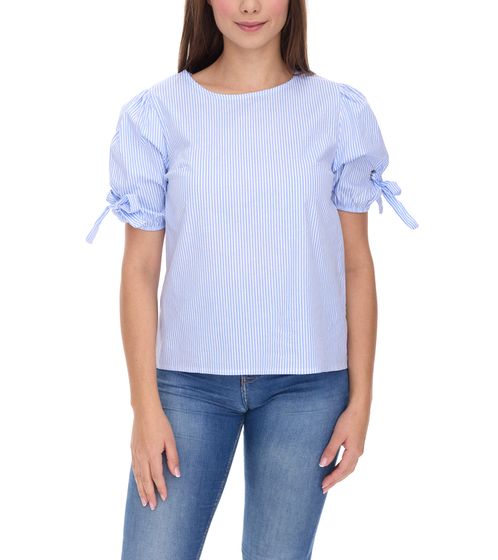 Sequano Women's Blouse-Shirt, Short-Sleeved Blouse, Stylish Summer Shirt, 901509 White/Blue