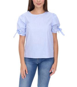 Sequano Women's Blouse-Shirt, Short-Sleeved Blouse, Stylish Summer Shirt, 901509 White/Blue