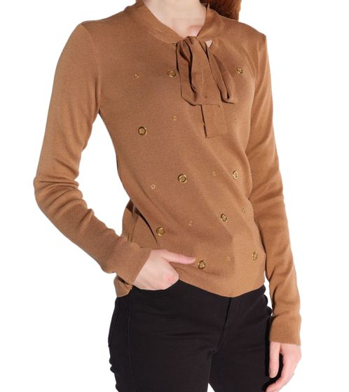 Pull femme Vestino avec nœud, chemise à manches longues, pull tricoté 901158 marron