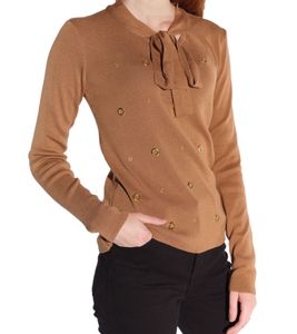 Pull femme Vestino avec nœud, chemise à manches longues, pull tricoté 901158 marron Pull femme Vestino avec nœud, chemise à manches longues, pull tricoté 901158 marron