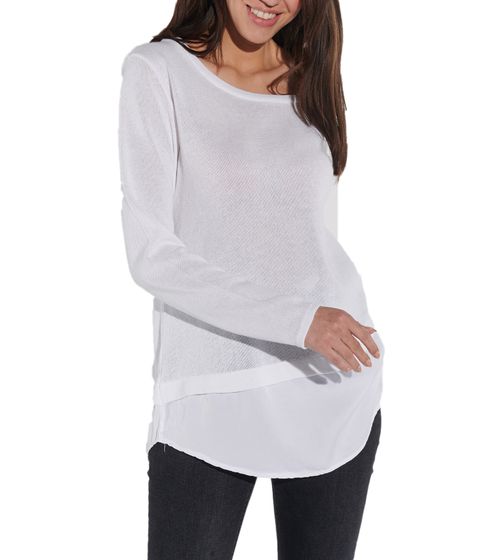 vestino Damen Strick-Pullover Baumwoll-Pullover Freizeit-Sweater 2 in 1 Style 900498 Weiß