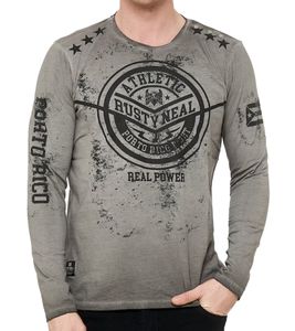 Camicia da uomo in stile vintage a maniche lunghe, girocollo, in cotone, R-10151 grigio