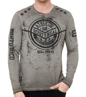 Camicia da uomo in stile vintage a maniche lunghe, girocollo, in cotone, R-10151 grigio