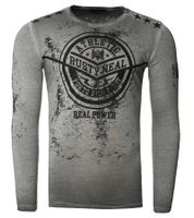 Camicia da uomo in stile vintage a maniche lunghe, girocollo, in cotone, R-10151 grigio