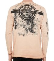 Camicia da uomo in stile vintage a maniche lunghe, girocollo, in cotone R-10151 cammello-marrone